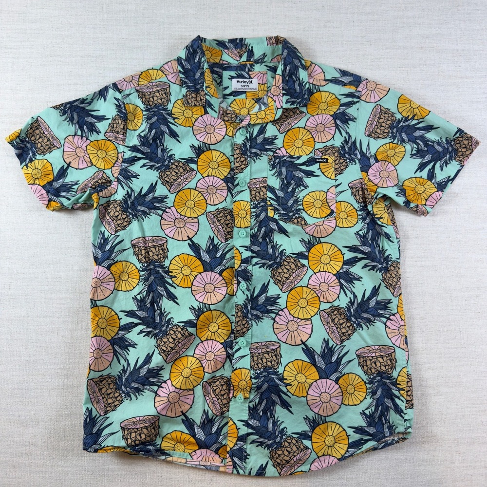 Hurley Mens Small Pineapple Print Button Down Shirt Mint Green HSP25VMT-16805